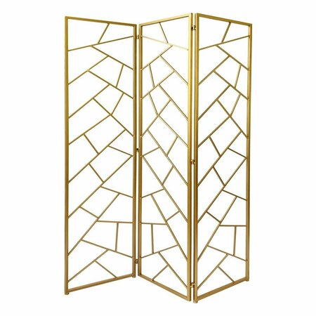 PALACEDESIGNS 3 Panel Gold Room Divider with Geometric Motif PA3094435